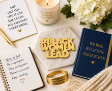Load image into Gallery viewer, Gold #BlackWomenLead Pin